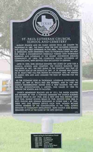 St Paul Lutheran Church< School & Cemetery Historical Marker, Thorndale, TX