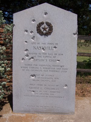 Gunshot damage to Historical Marker at Nashville (near Gause)